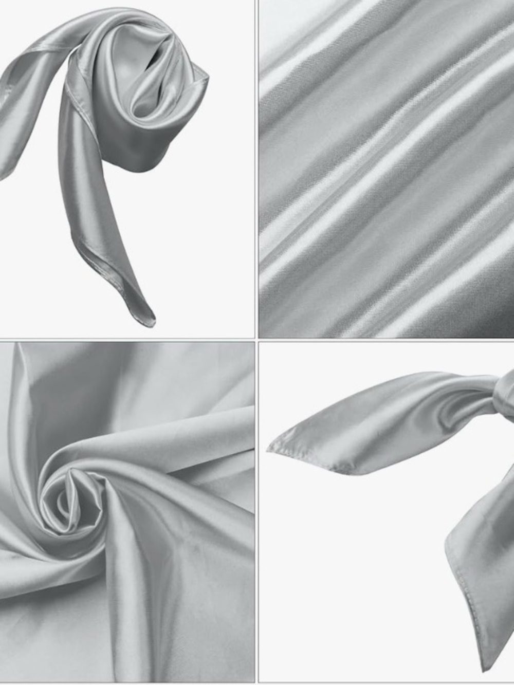 Women’s Soft Silky Satin Square Scarf | Silver | 23.7” x 23.7” | Neck Hair Scarf - Picture 2 of 3